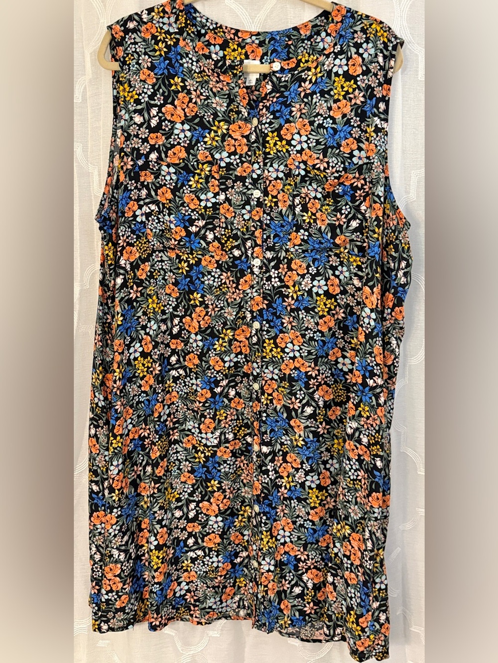 GAP Floral Button Front Sleeveless Top | Black Multicolor Blouse | Size XXL Tank